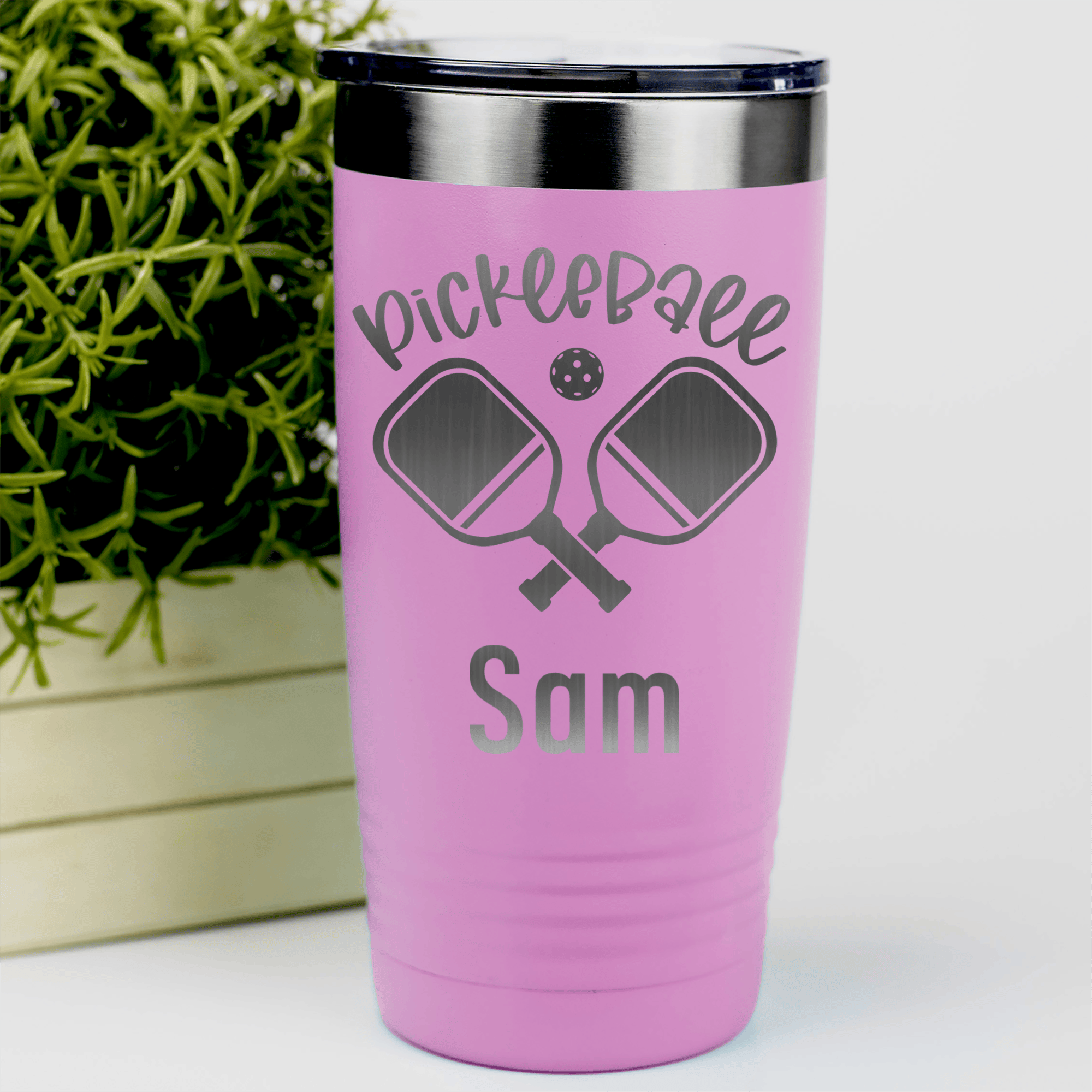 Pink Pickleball Tumbler With Crossing Swords Design