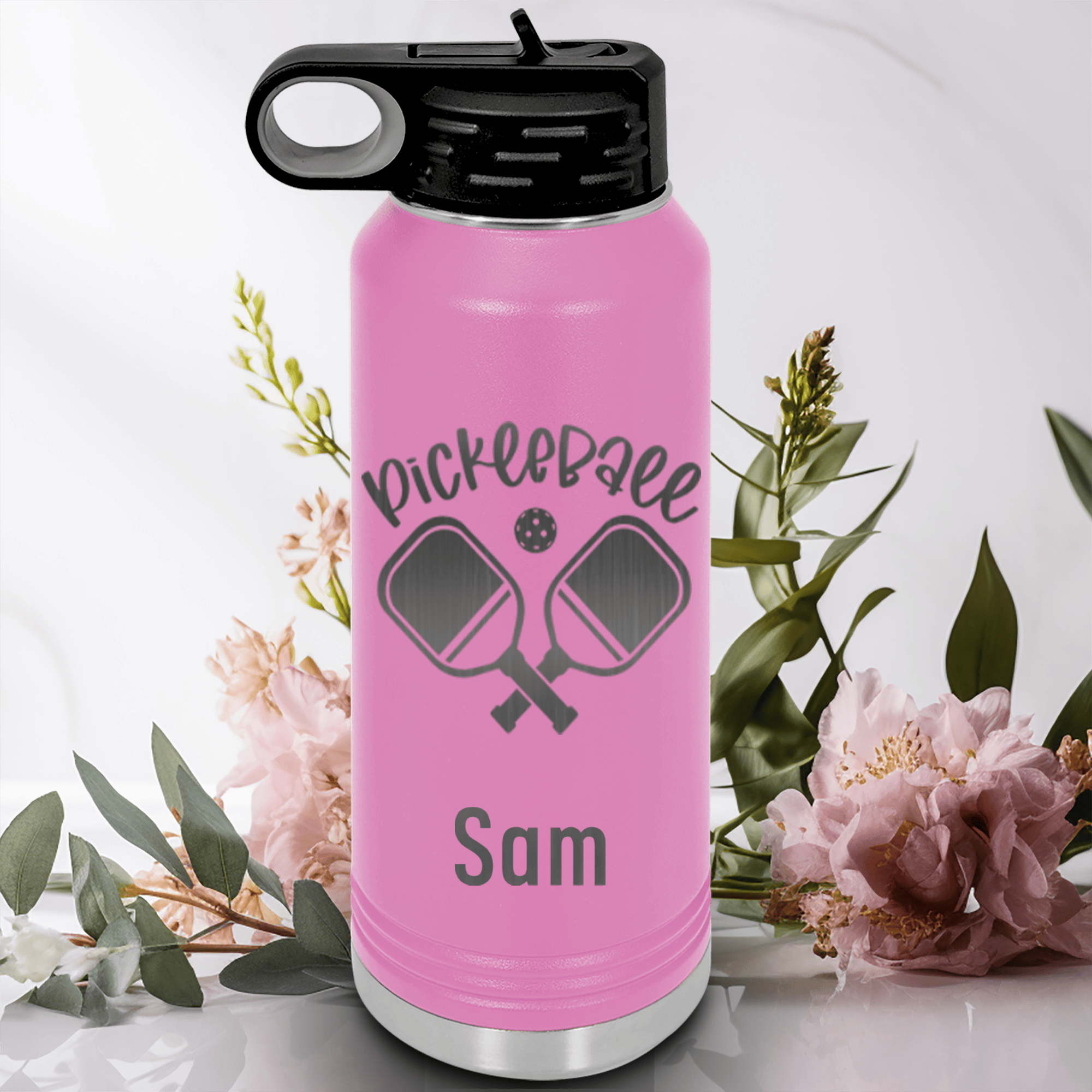 Light Purple Pickleball Water Bottle With Crossing Swords Design