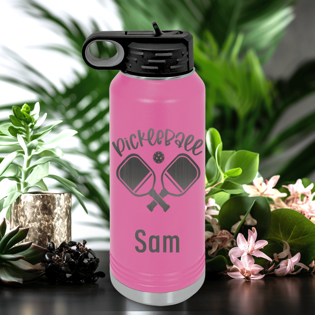 Pink Pickleball Water Bottle With Crossing Swords Design