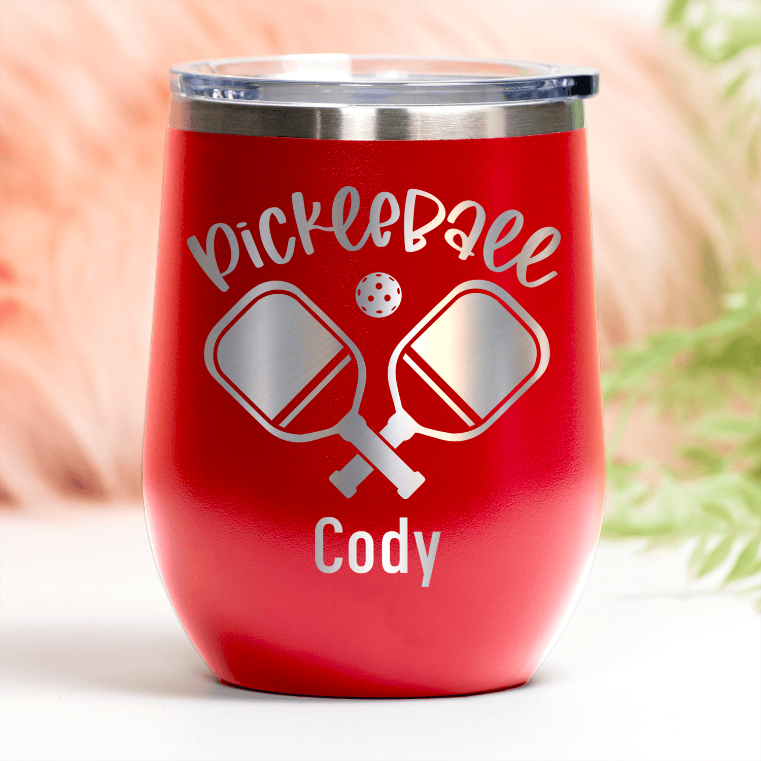 Red Pickleball Wine Tumbler With Crossing Swords Design