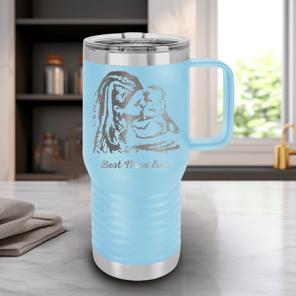 Light Blue Mothers Day 20 Oz Tumbler With Handle With Custom Mothers Day Design
