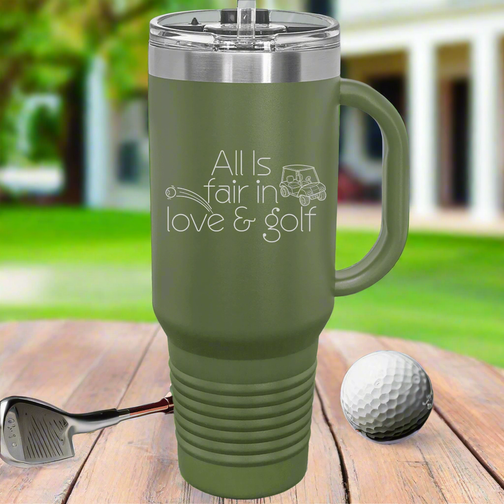 Cute Green Golf Tumbler with Handle and Straw