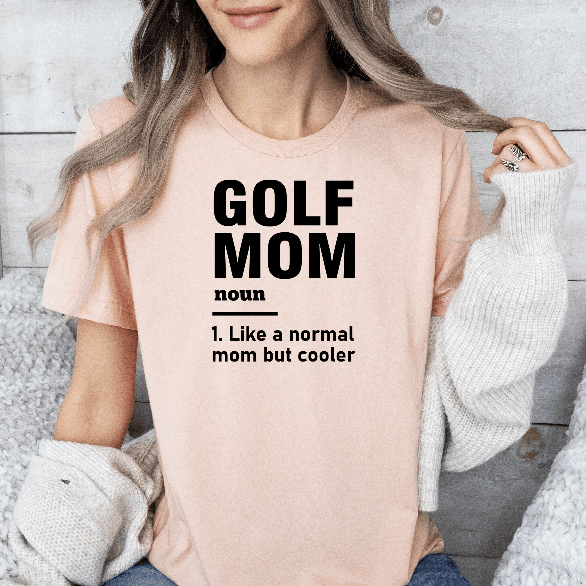 Womens Heather Peach T Shirt with Definition-Of-A-Golf-Mom design