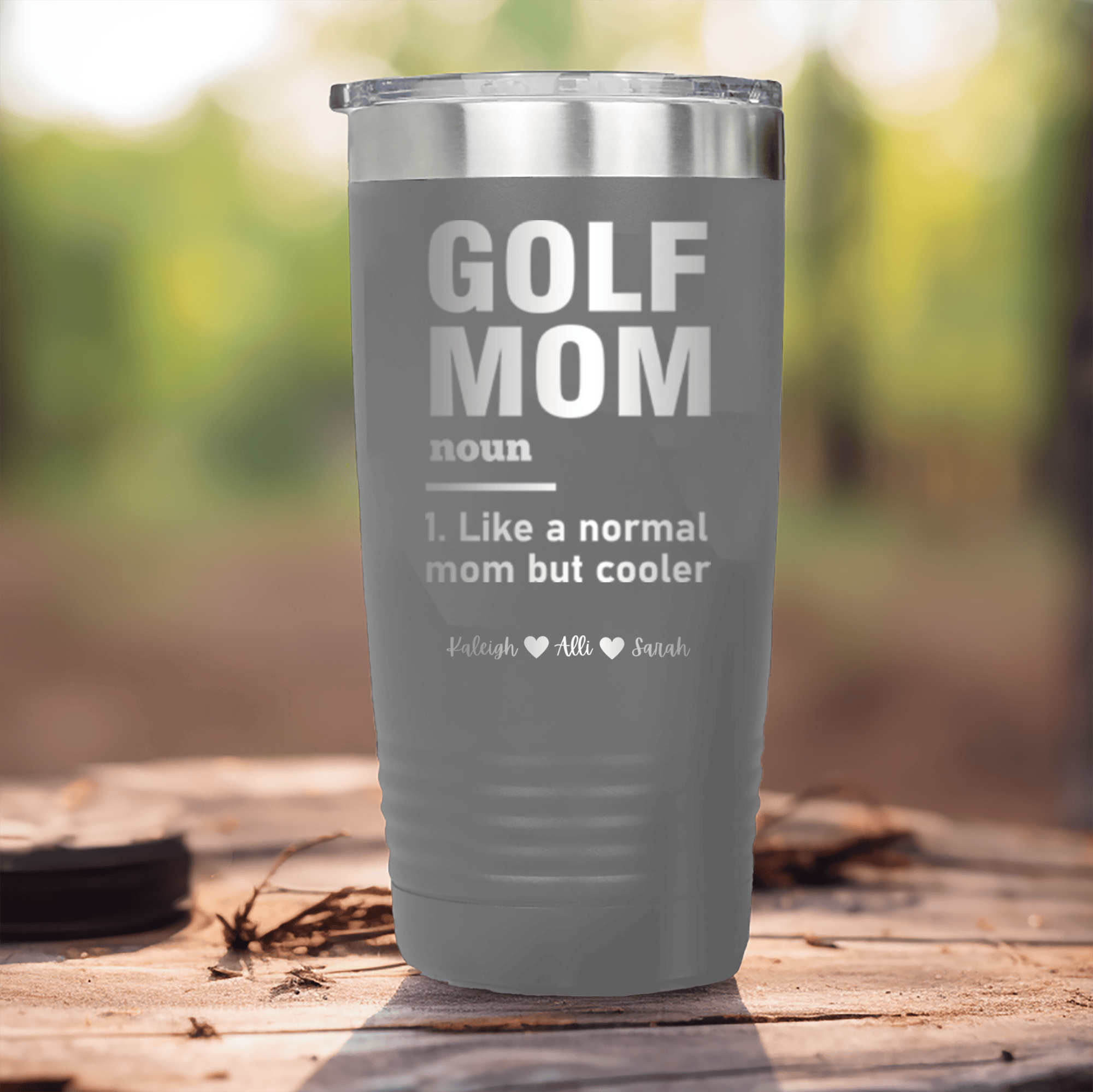 Grey Golf Mom Tumbler With Definition Of A Golf Mom Design