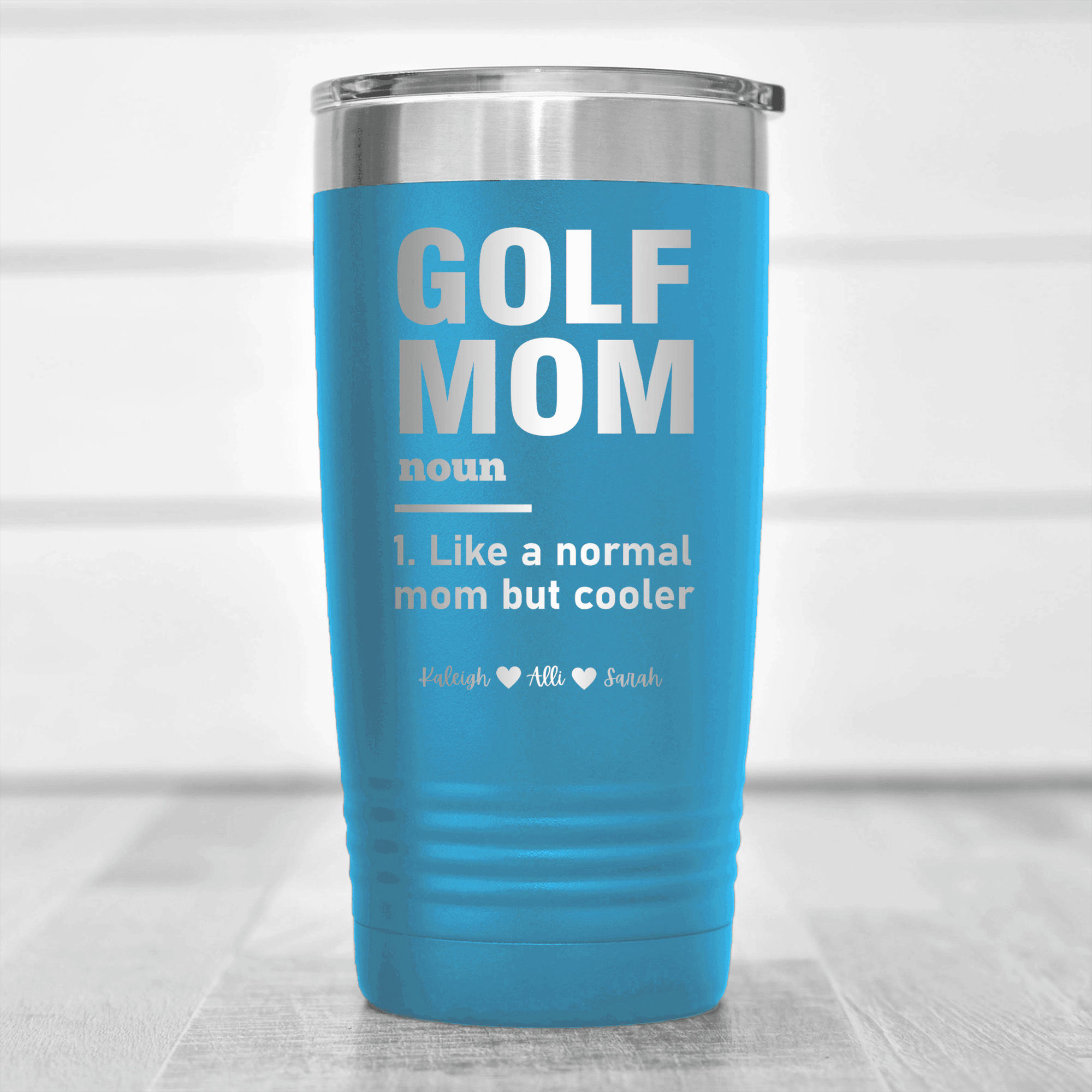 Light Blue Golf Mom Tumbler With Definition Of A Golf Mom Design