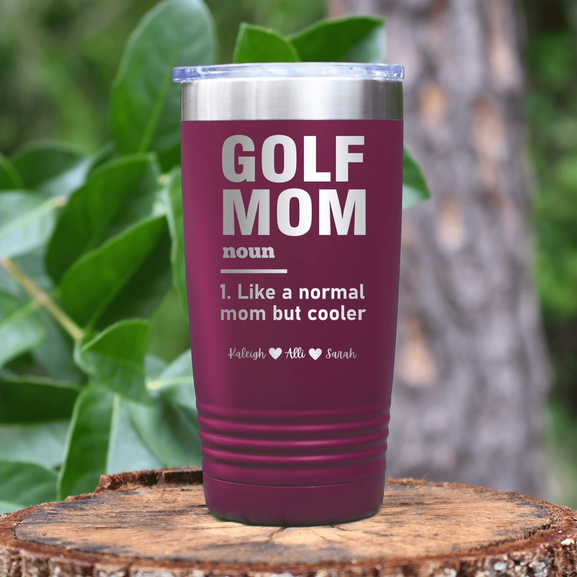 Maroon Golf Mom Tumbler With Definition Of A Golf Mom Design