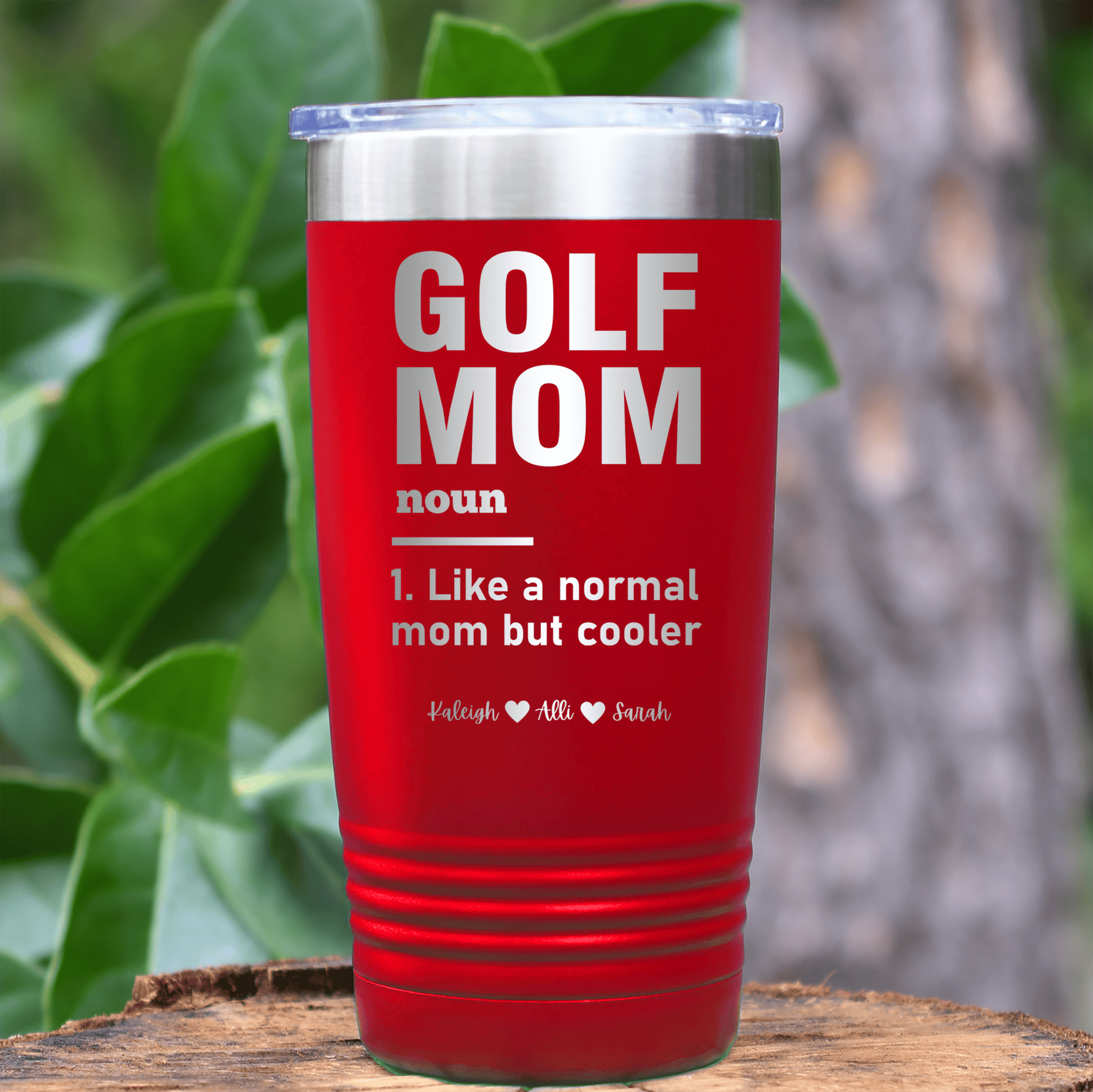 Red Golf Mom Tumbler With Definition Of A Golf Mom Design