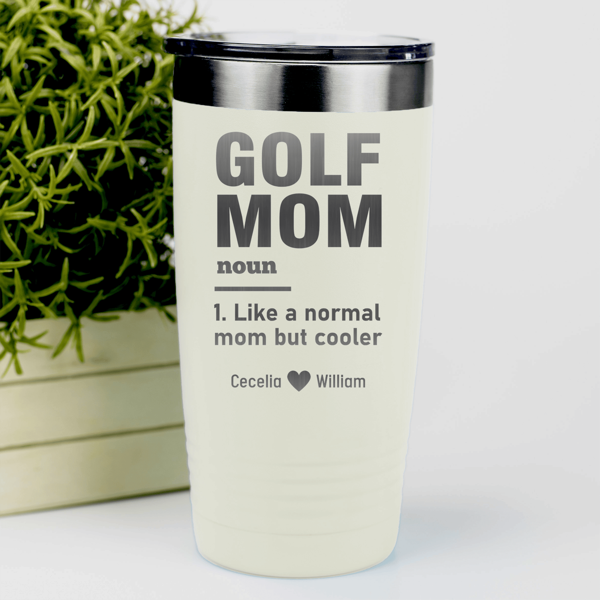 White Golf Mom Tumbler With Definition Of A Golf Mom Design