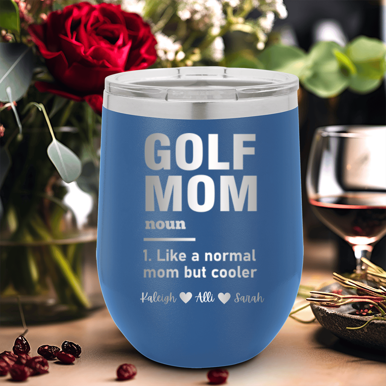 Blue Golf Mom Wine Tumbler With Definition Of A Golf Mom Design