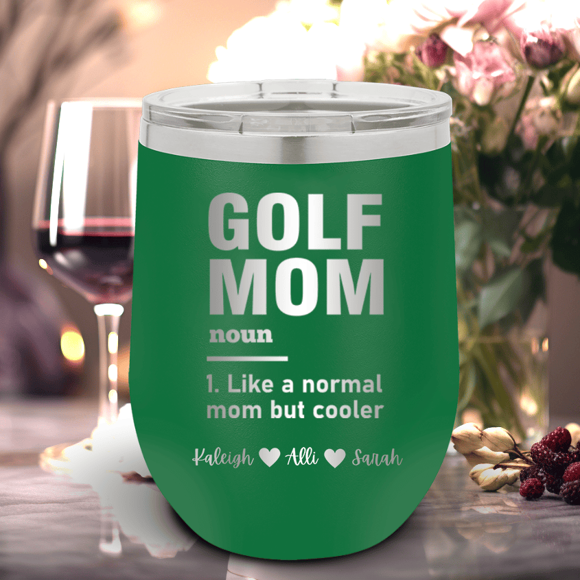 Green Golf Mom Wine Tumbler With Definition Of A Golf Mom Design