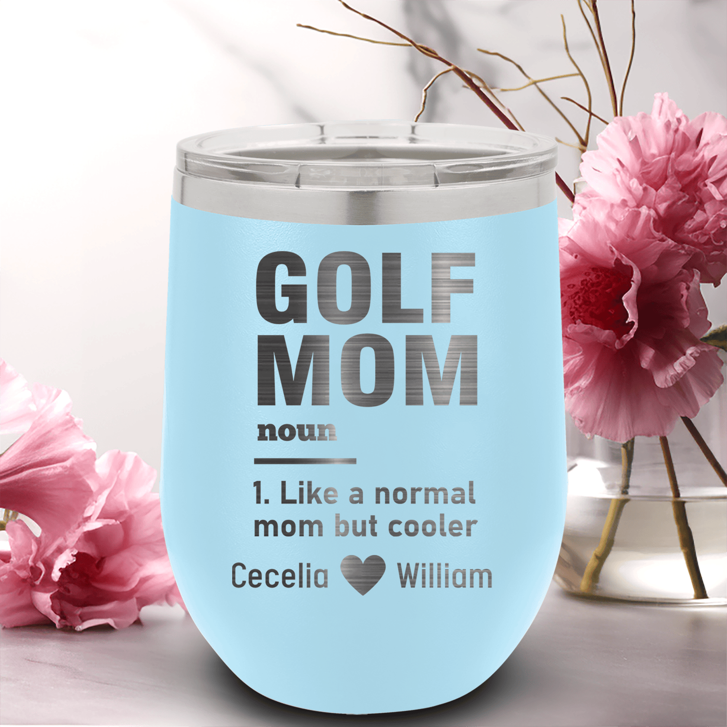 Light Blue Golf Mom Wine Tumbler With Definition Of A Golf Mom Design