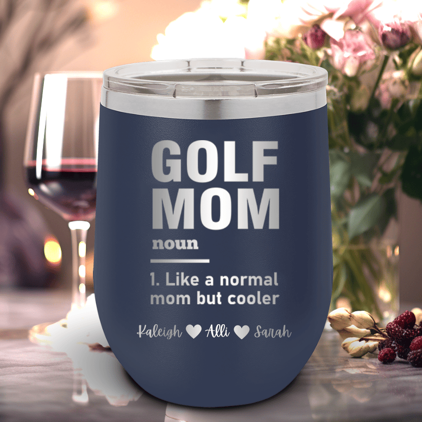 Navy Golf Mom Wine Tumbler With Definition Of A Golf Mom Design