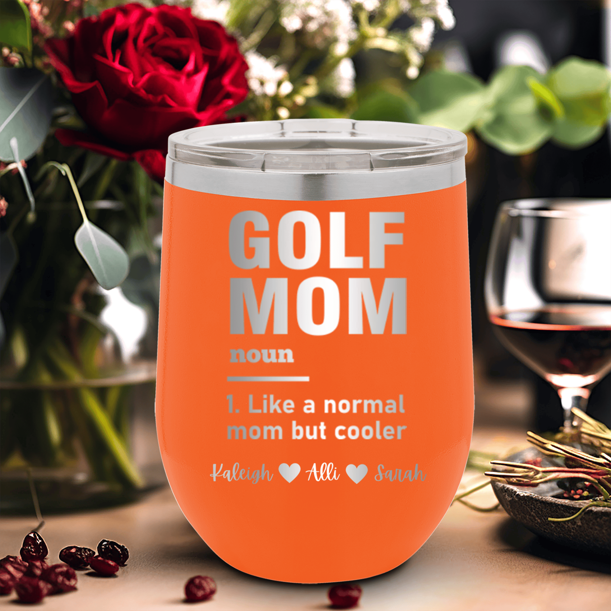 Orange Golf Mom Wine Tumbler With Definition Of A Golf Mom Design