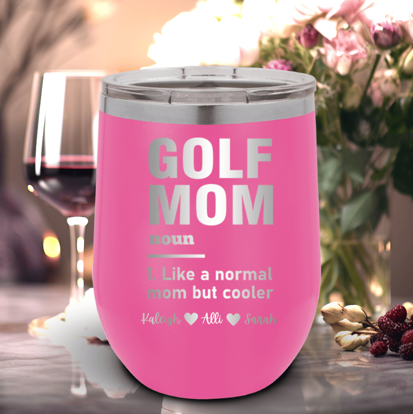 Pink Golf Mom Wine Tumbler With Definition Of A Golf Mom Design