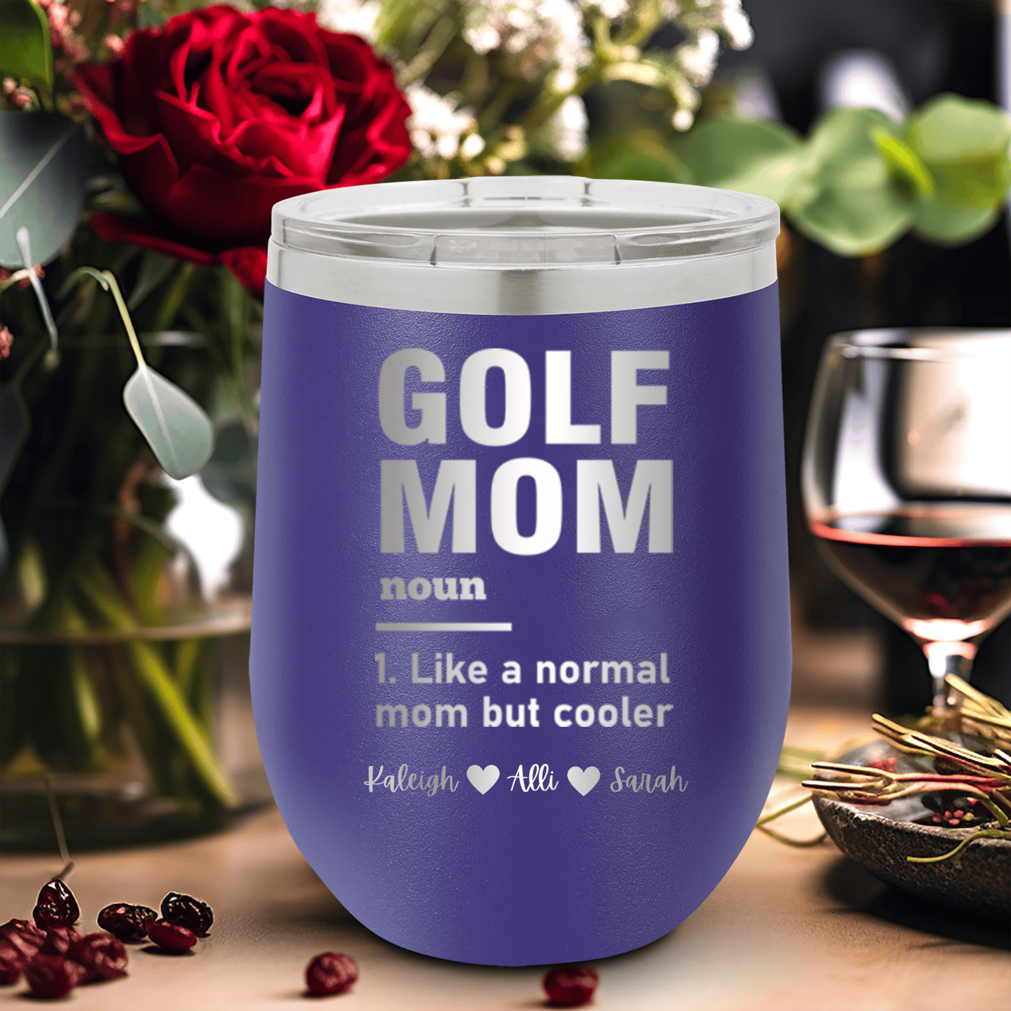 Purple Golf Mom Wine Tumbler With Definition Of A Golf Mom Design