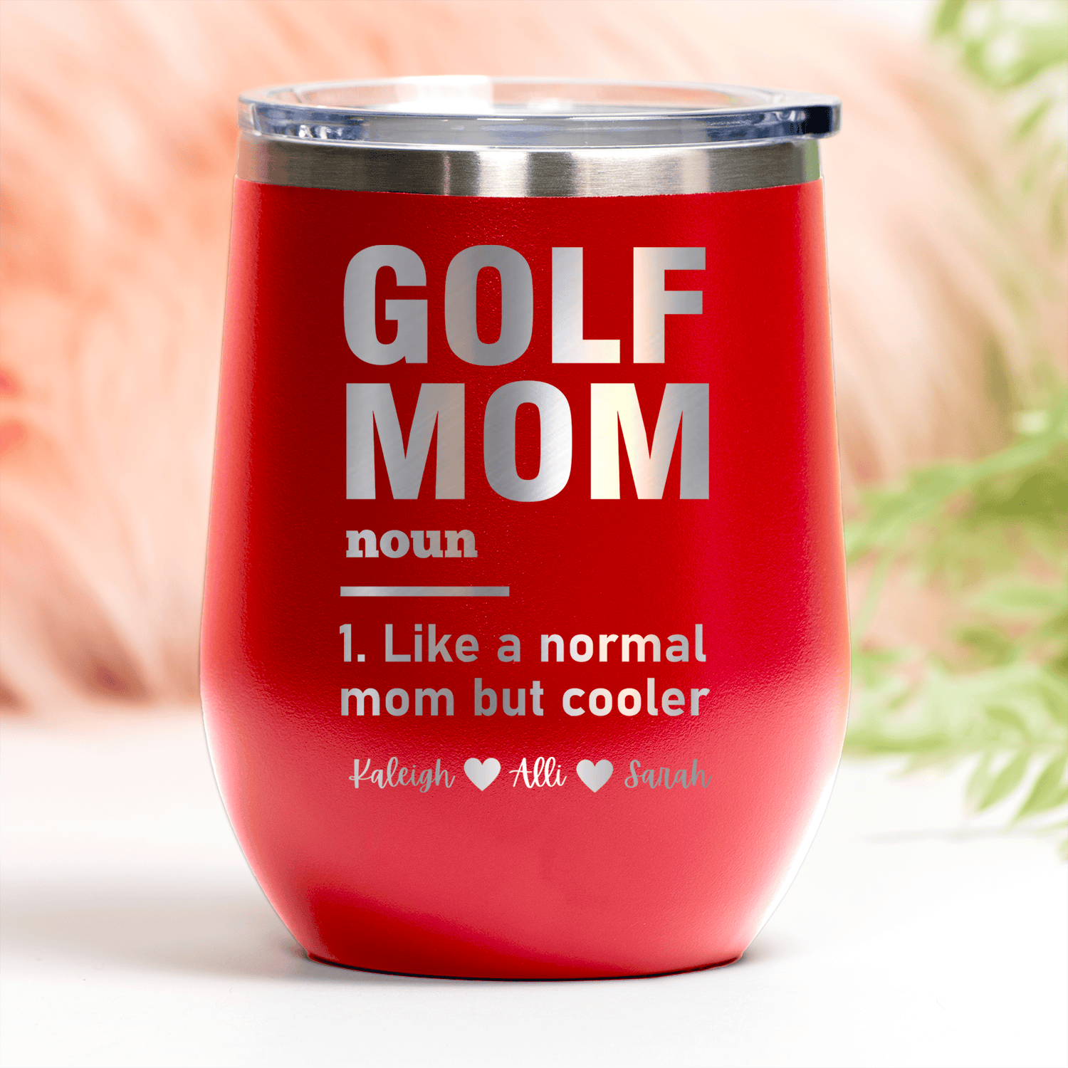 Red Golf Mom Wine Tumbler With Definition Of A Golf Mom Design