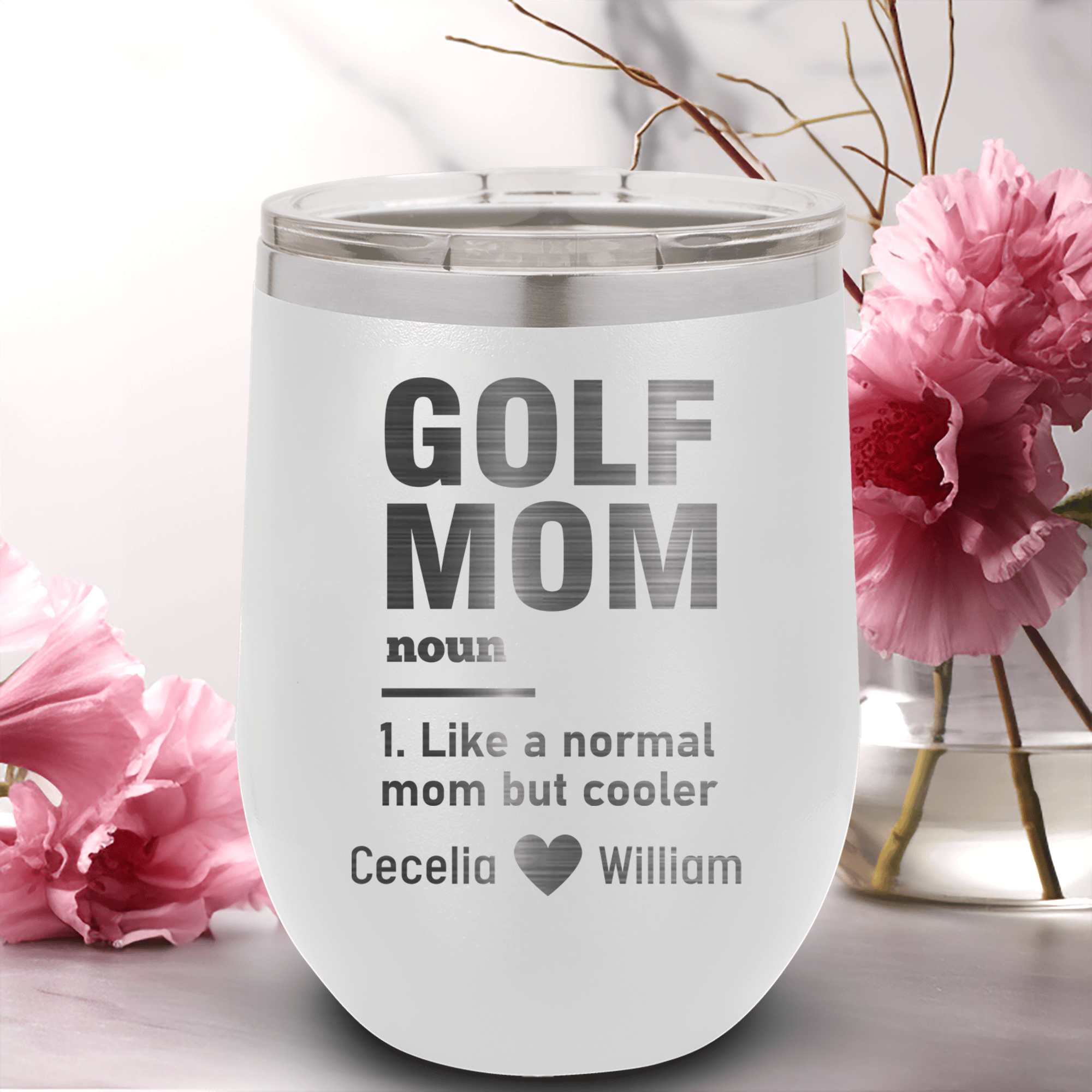 White Golf Mom Wine Tumbler With Definition Of A Golf Mom Design