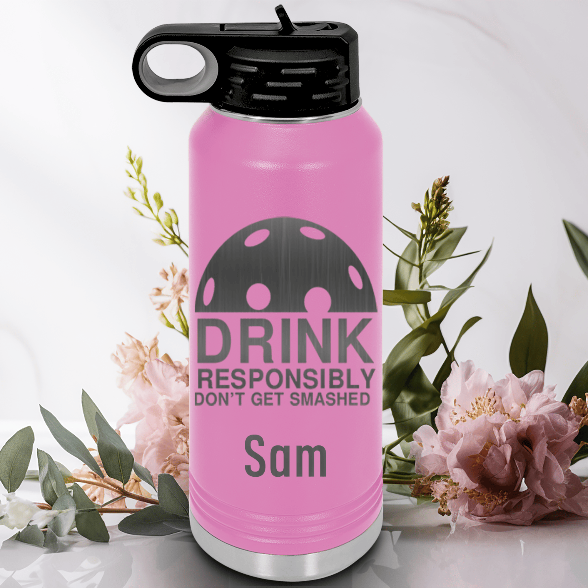 Light Purple Pickleball Water Bottle With Dont Get Smashed Design