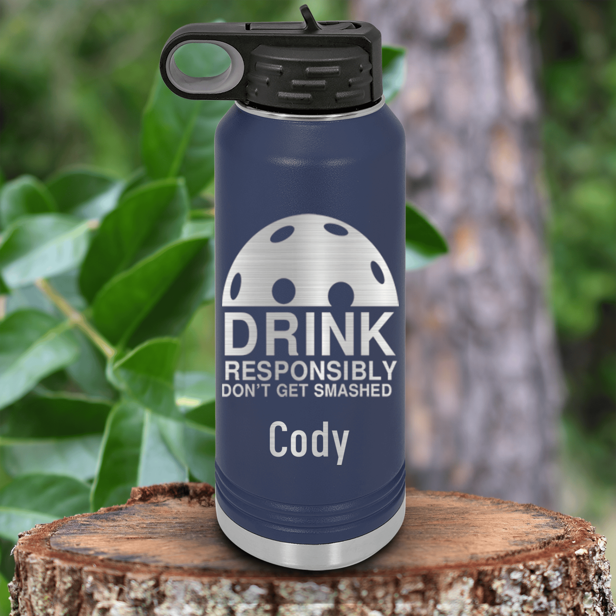 Navy Pickleball Water Bottle With Dont Get Smashed Design