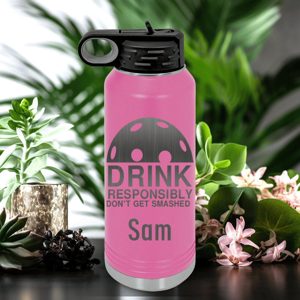 Pink Pickleball Water Bottle With Dont Get Smashed Design