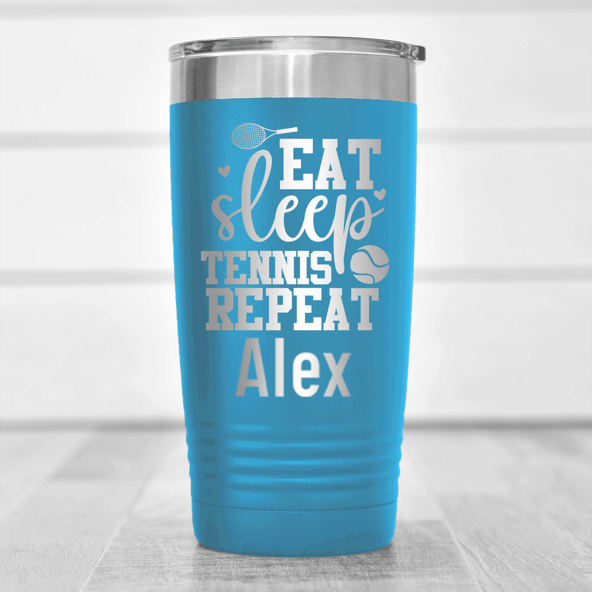 Light Blue Tennis For Her Tumbler With Eat Sleep Tennis Design