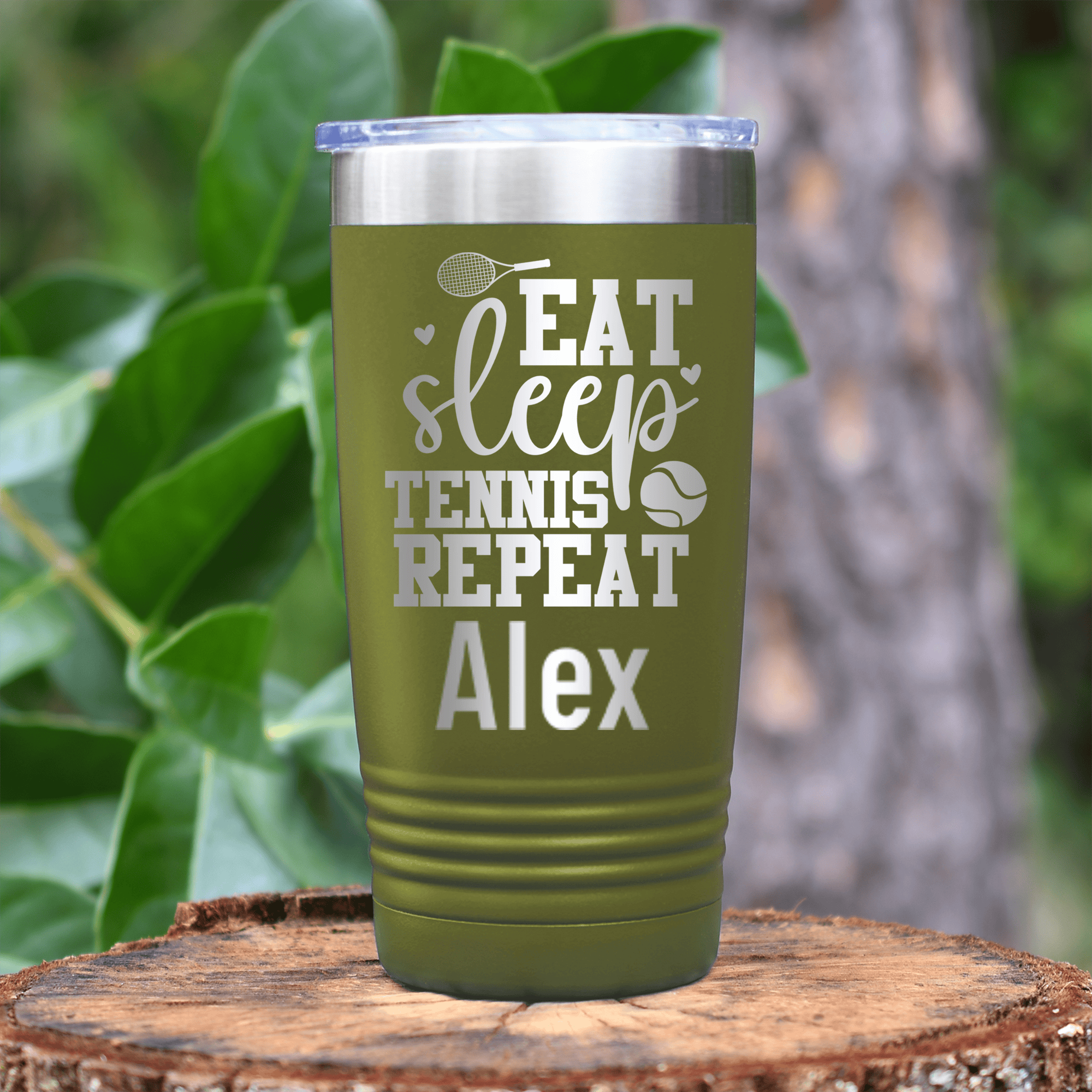 Military Green Tennis For Her Tumbler With Eat Sleep Tennis Design