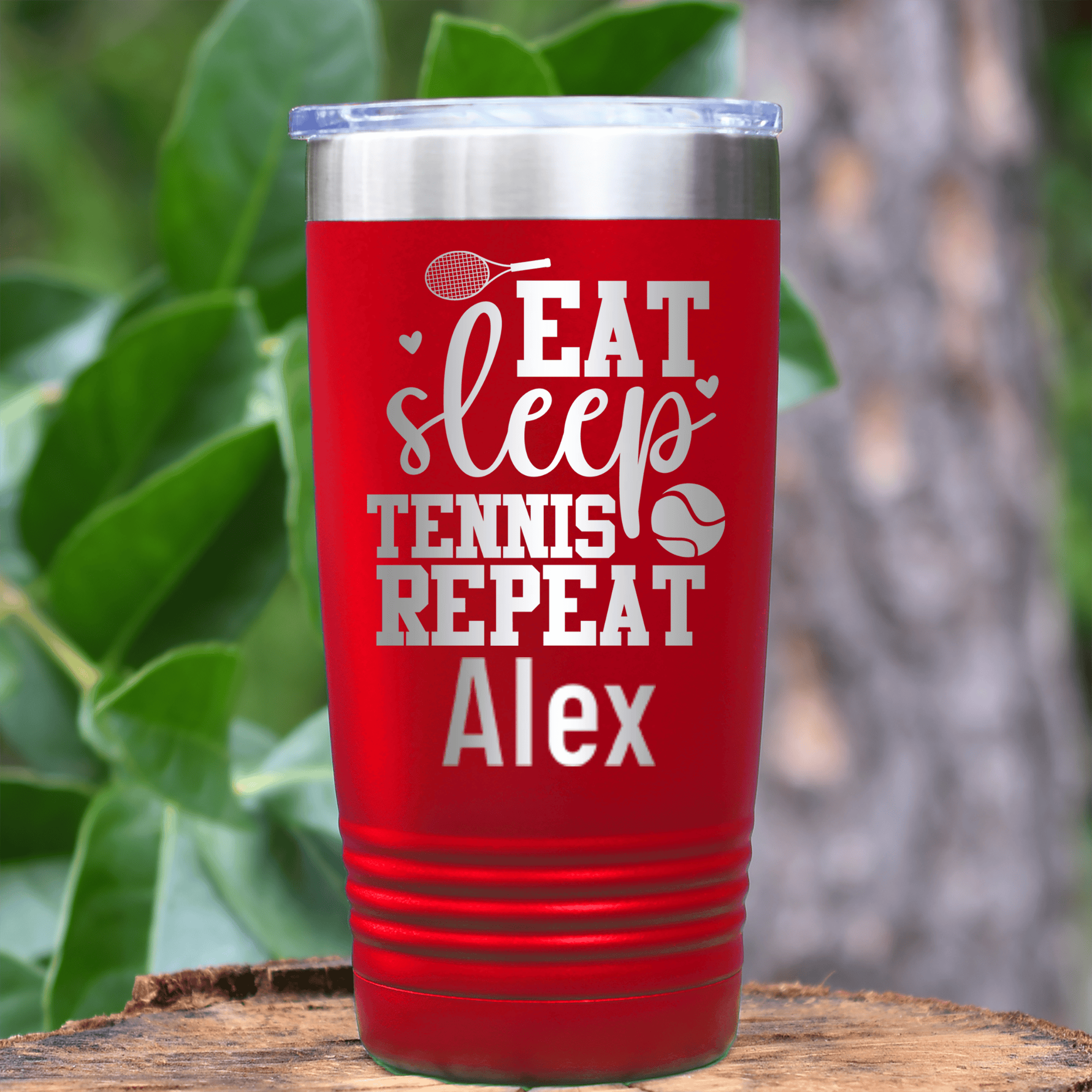 Red Tennis For Her Tumbler With Eat Sleep Tennis Design