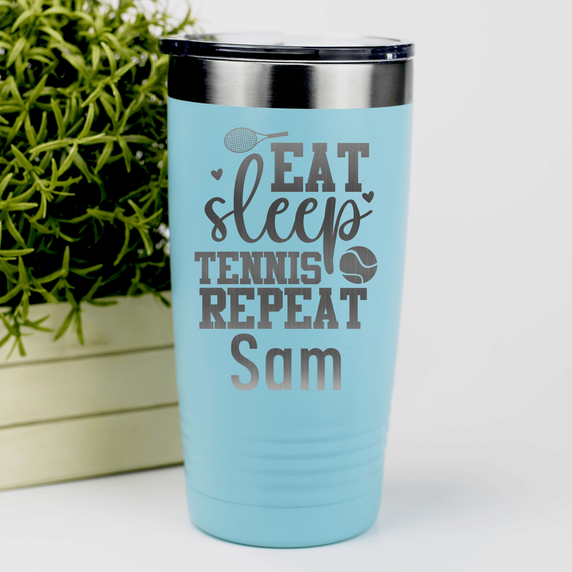 Teal Tennis For Her Tumbler With Eat Sleep Tennis Design