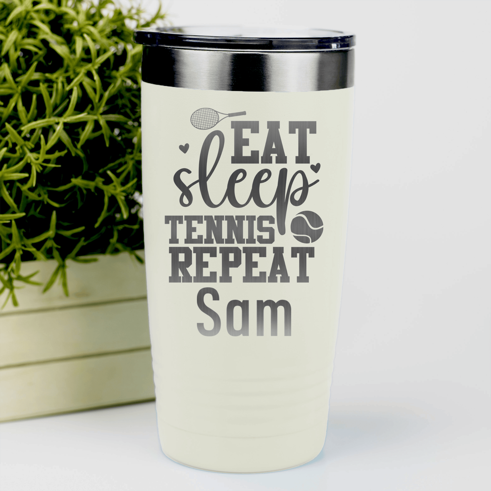 White Tennis For Her Tumbler With Eat Sleep Tennis Design