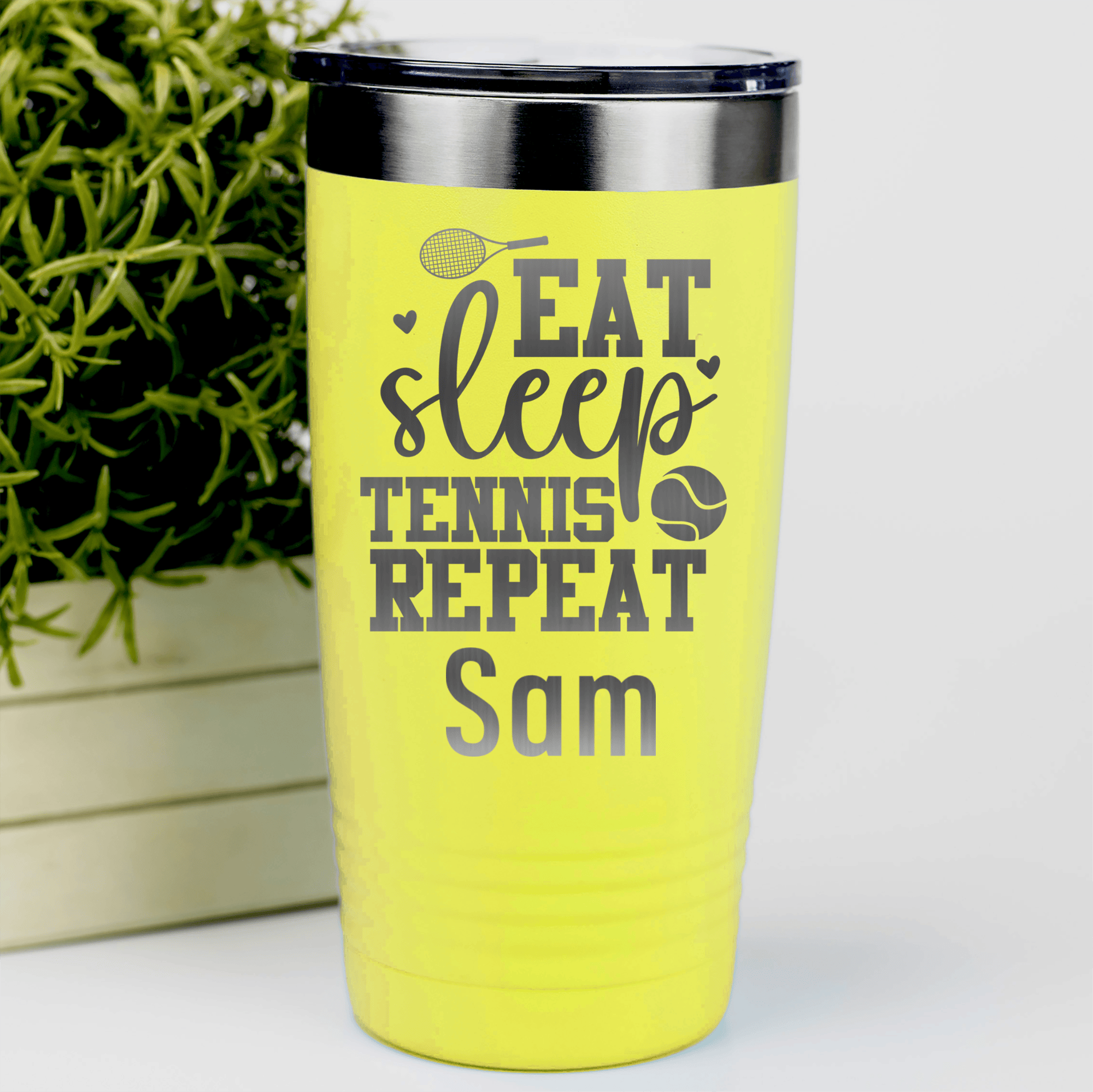 Yellow Tennis For Her Tumbler With Eat Sleep Tennis Design