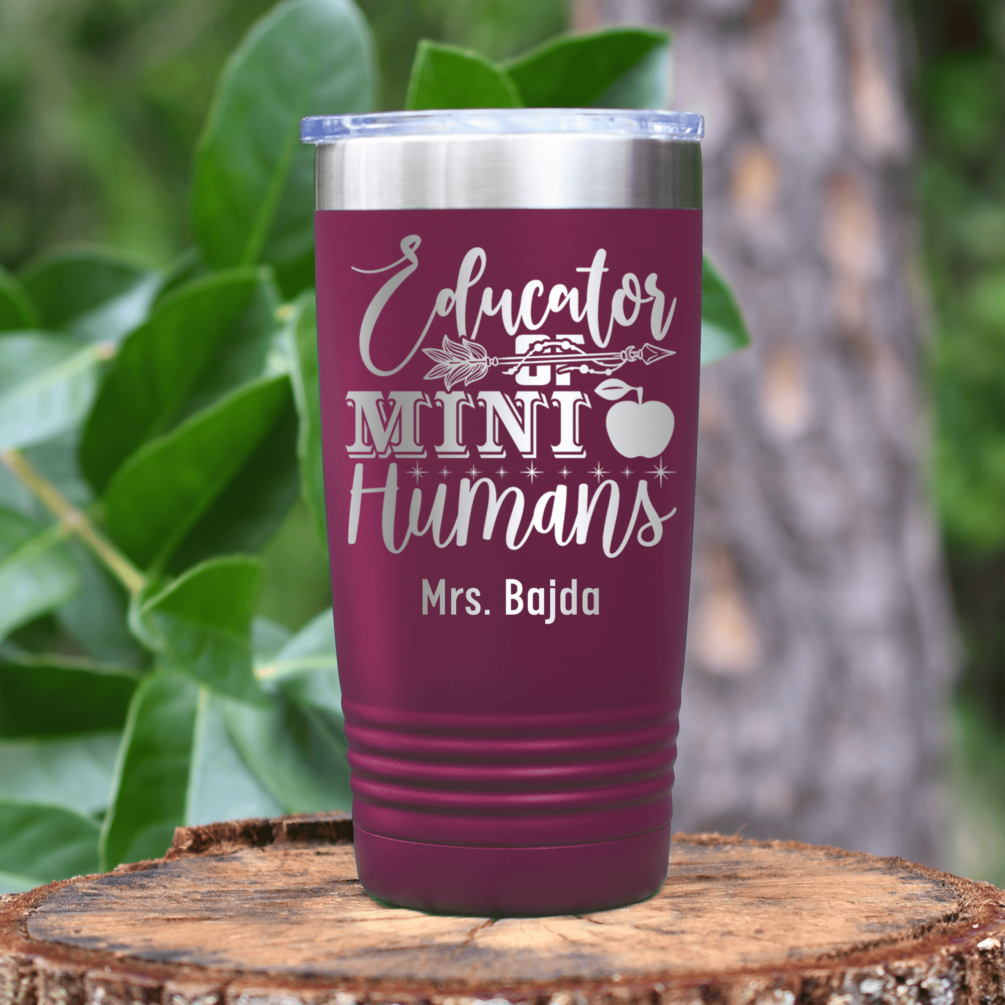 Maroon Teacher Tumbler With Educator Of Tiny People Design