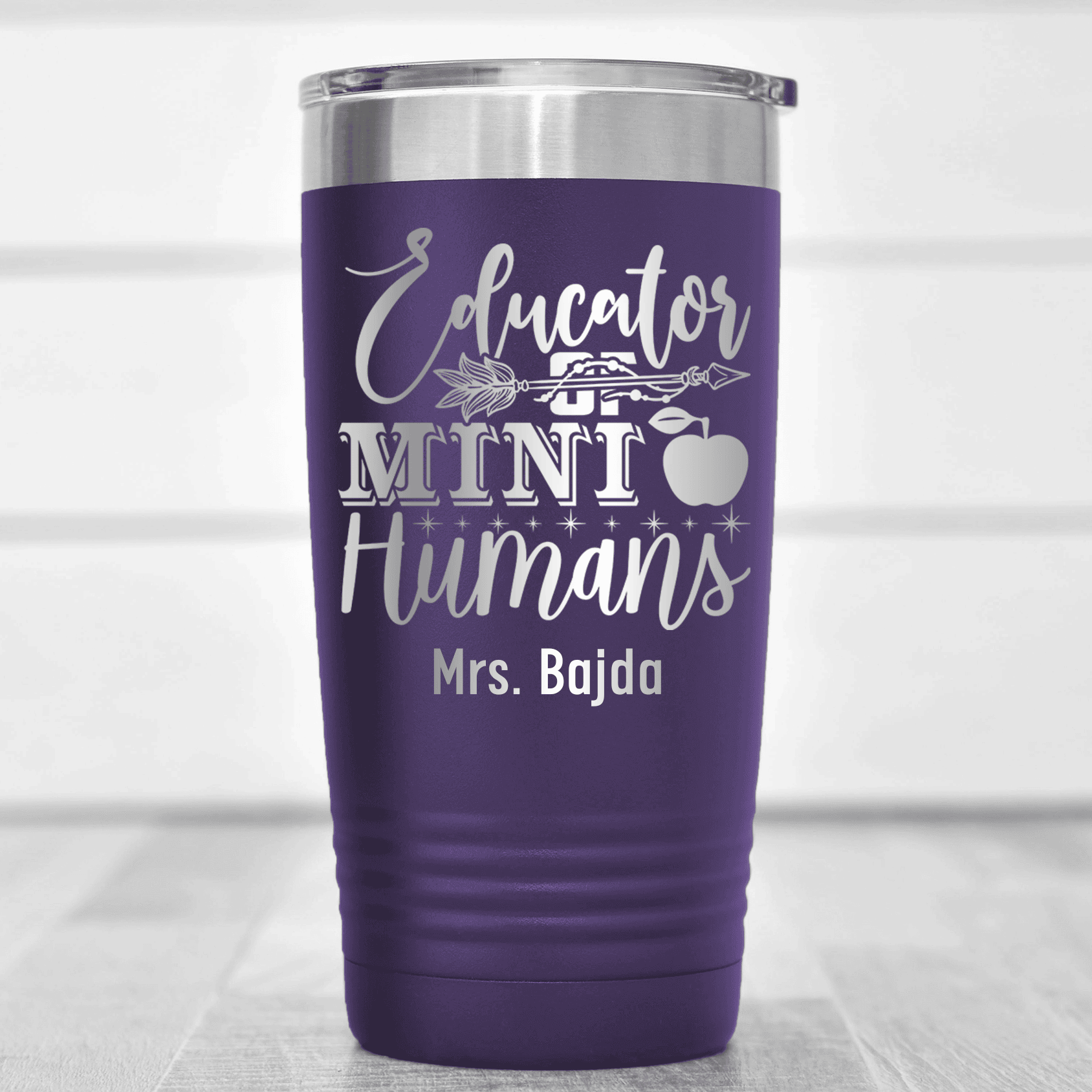 Purple Teacher Tumbler With Educator Of Tiny People Design