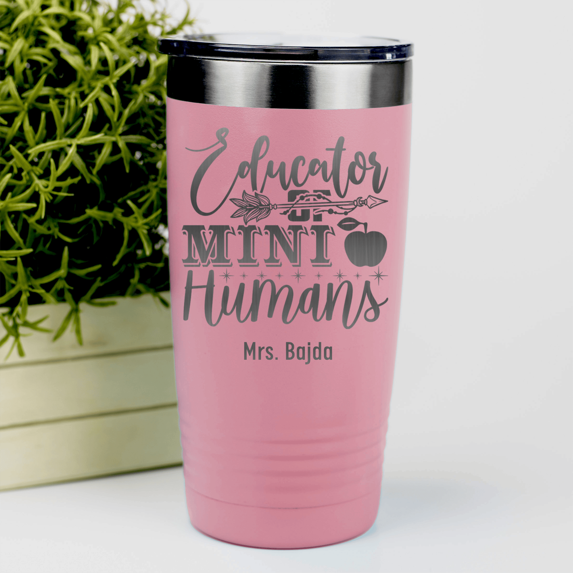 Salmon Teacher Tumbler With Educator Of Tiny People Design