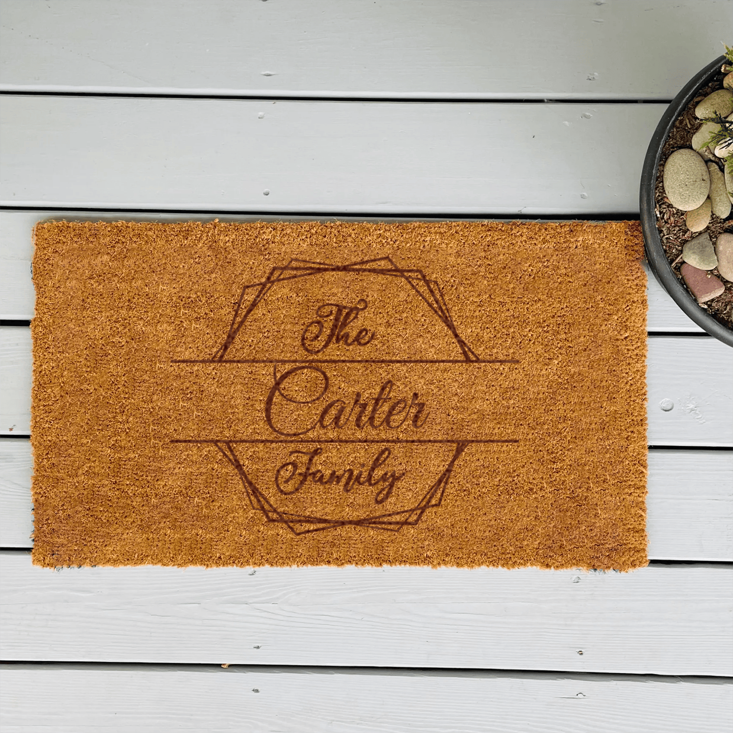 Elegant Family Crest Engraved Door Mat