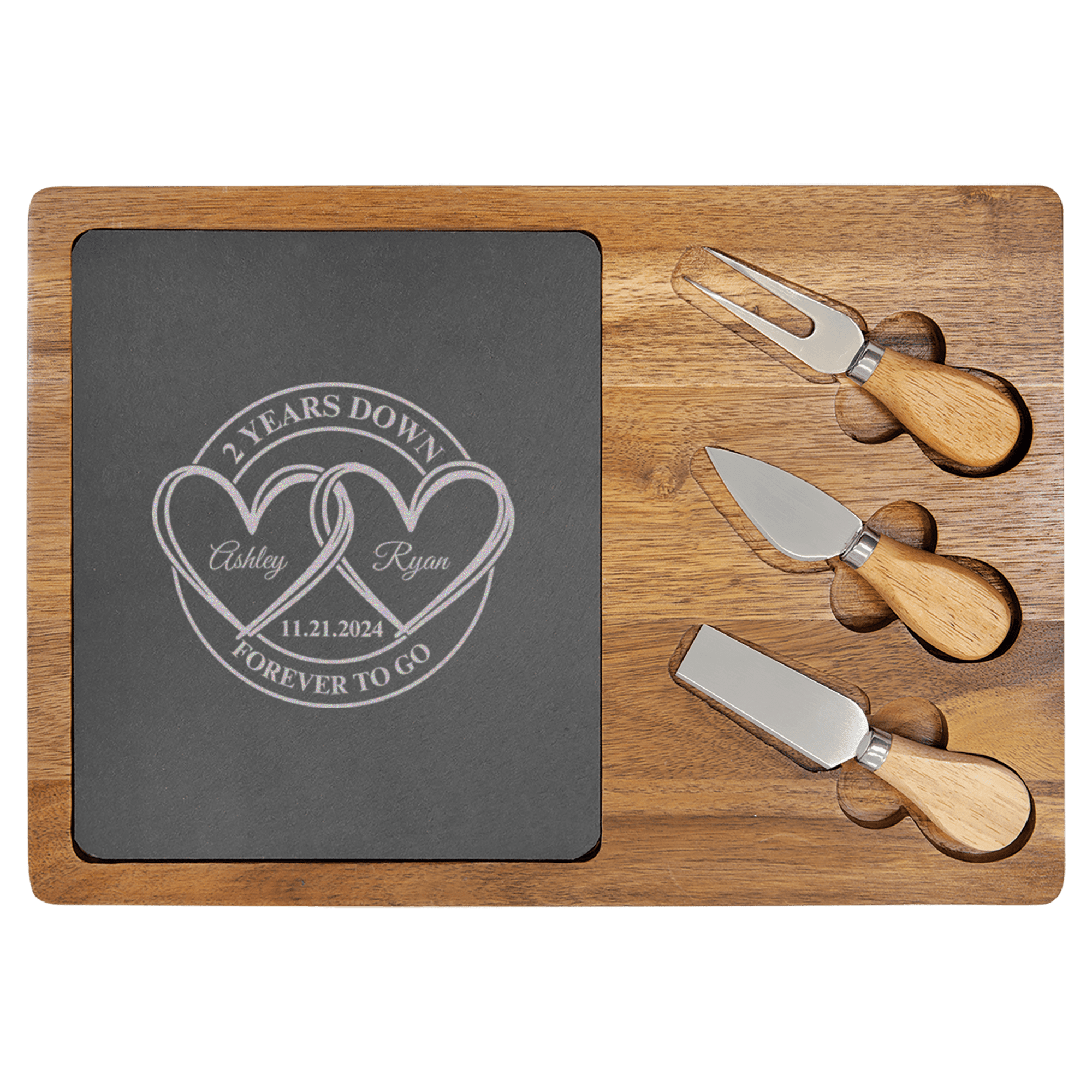 Entwined Hearts Anniversary Wood Slate Serving Tray