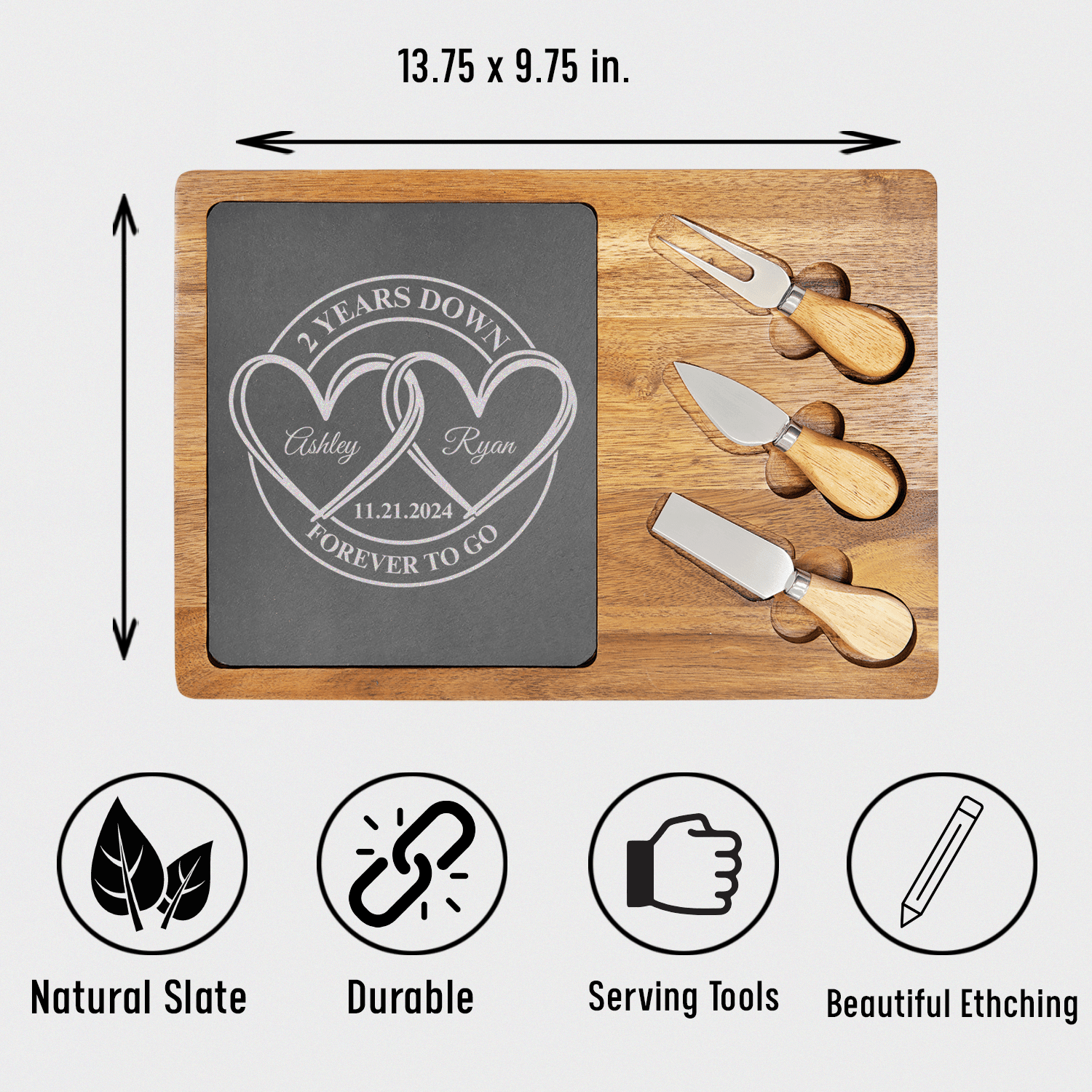 Entwined Hearts Anniversary Wood Slate Serving Tray