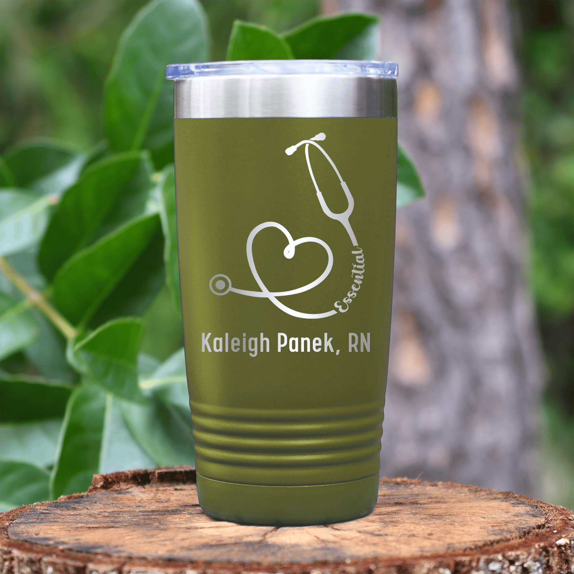 Military Green Nurse Tumbler With Essential Nurse Design