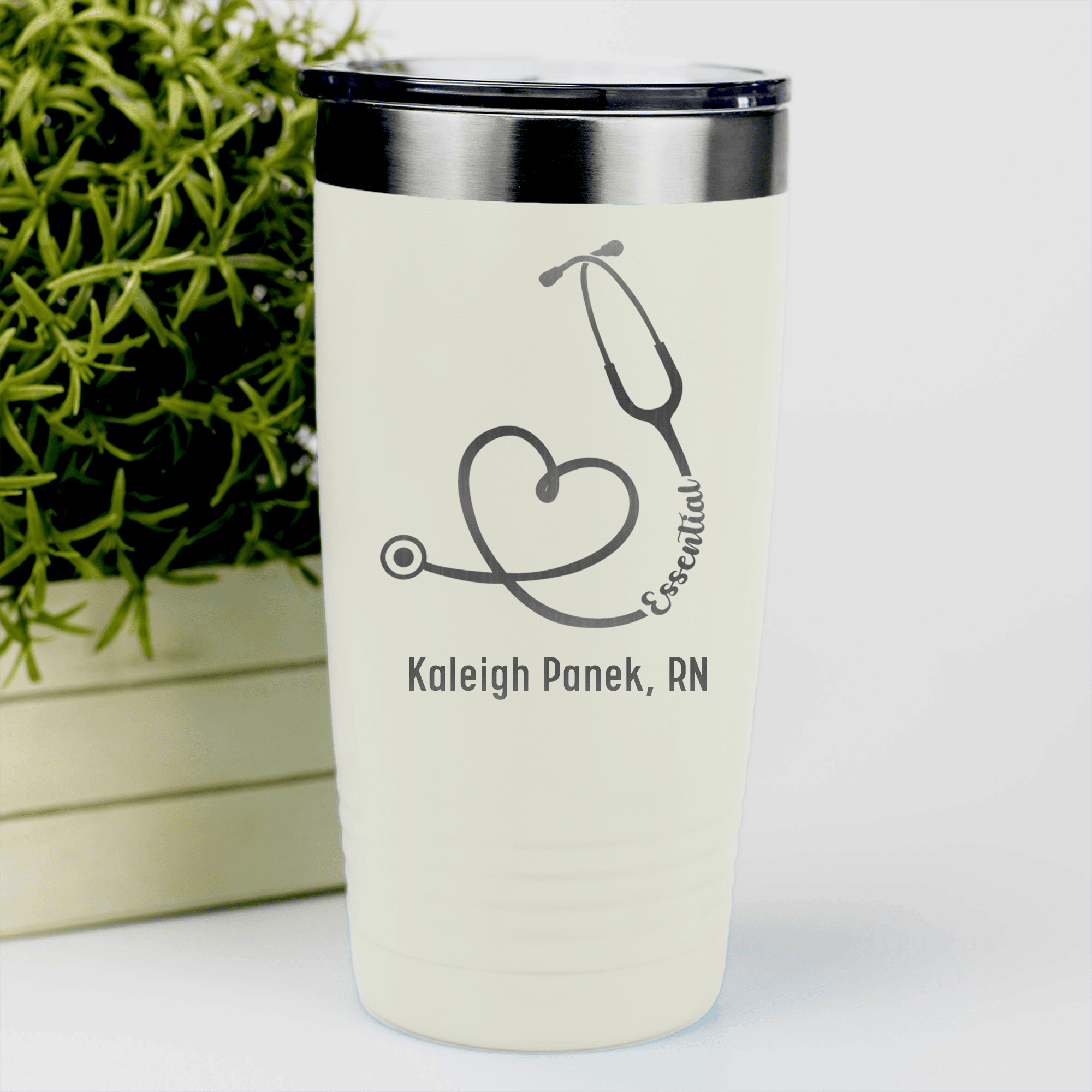 White Nurse Tumbler With Essential Nurse Design