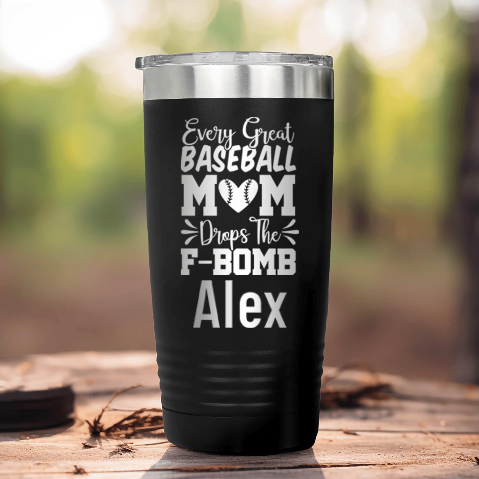 Black Baseball Mom Tumbler With F Bomb Alert Design