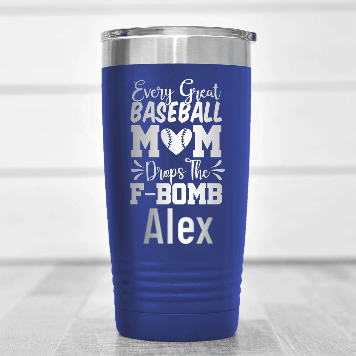 Blue Baseball Mom Tumbler With F Bomb Alert Design