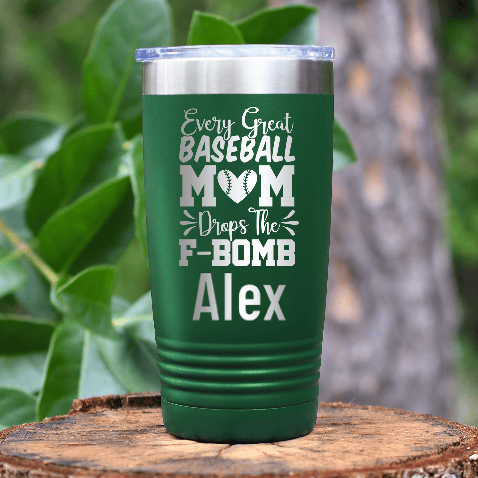 Green Baseball Mom Tumbler With F Bomb Alert Design