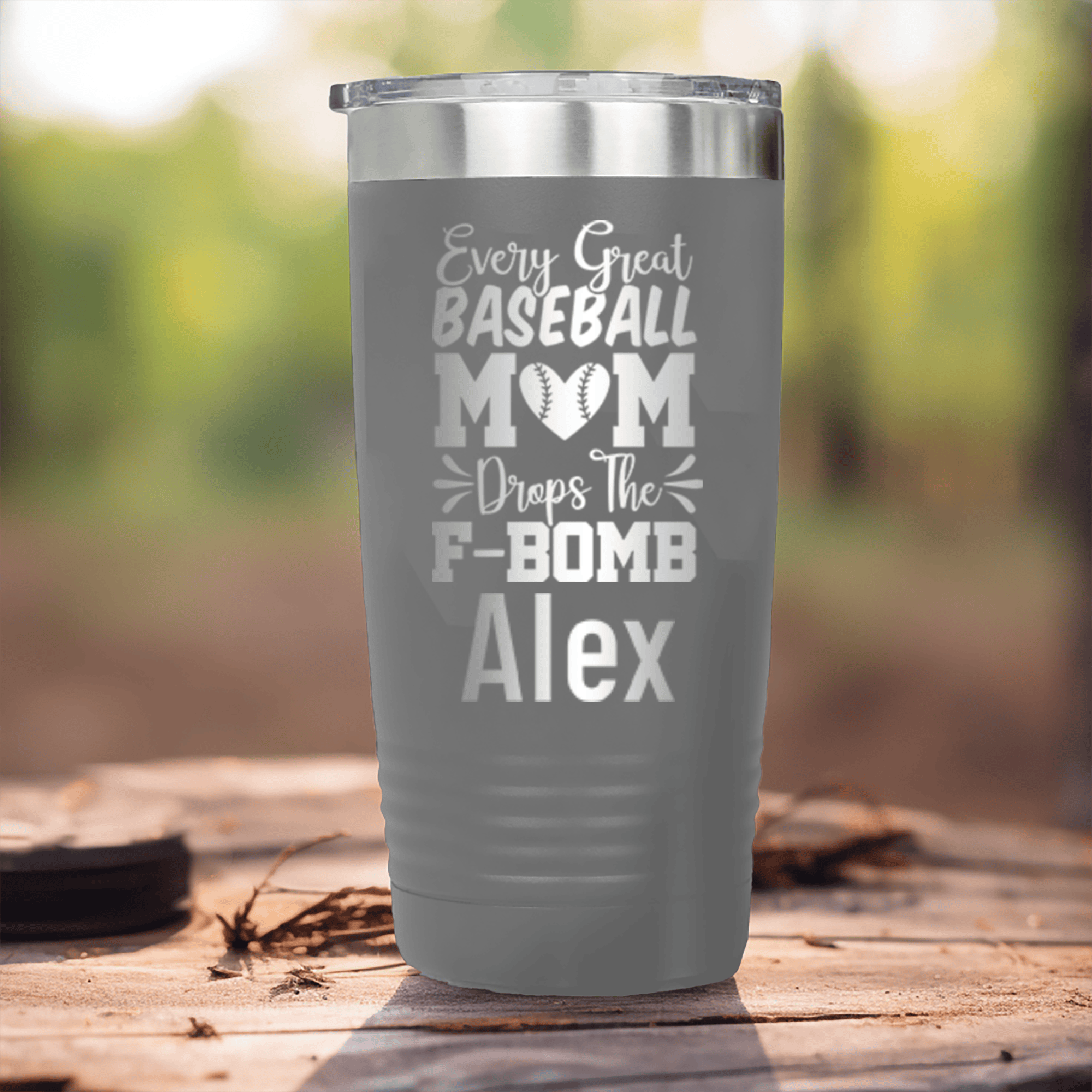 Grey Baseball Mom Tumbler With F Bomb Alert Design