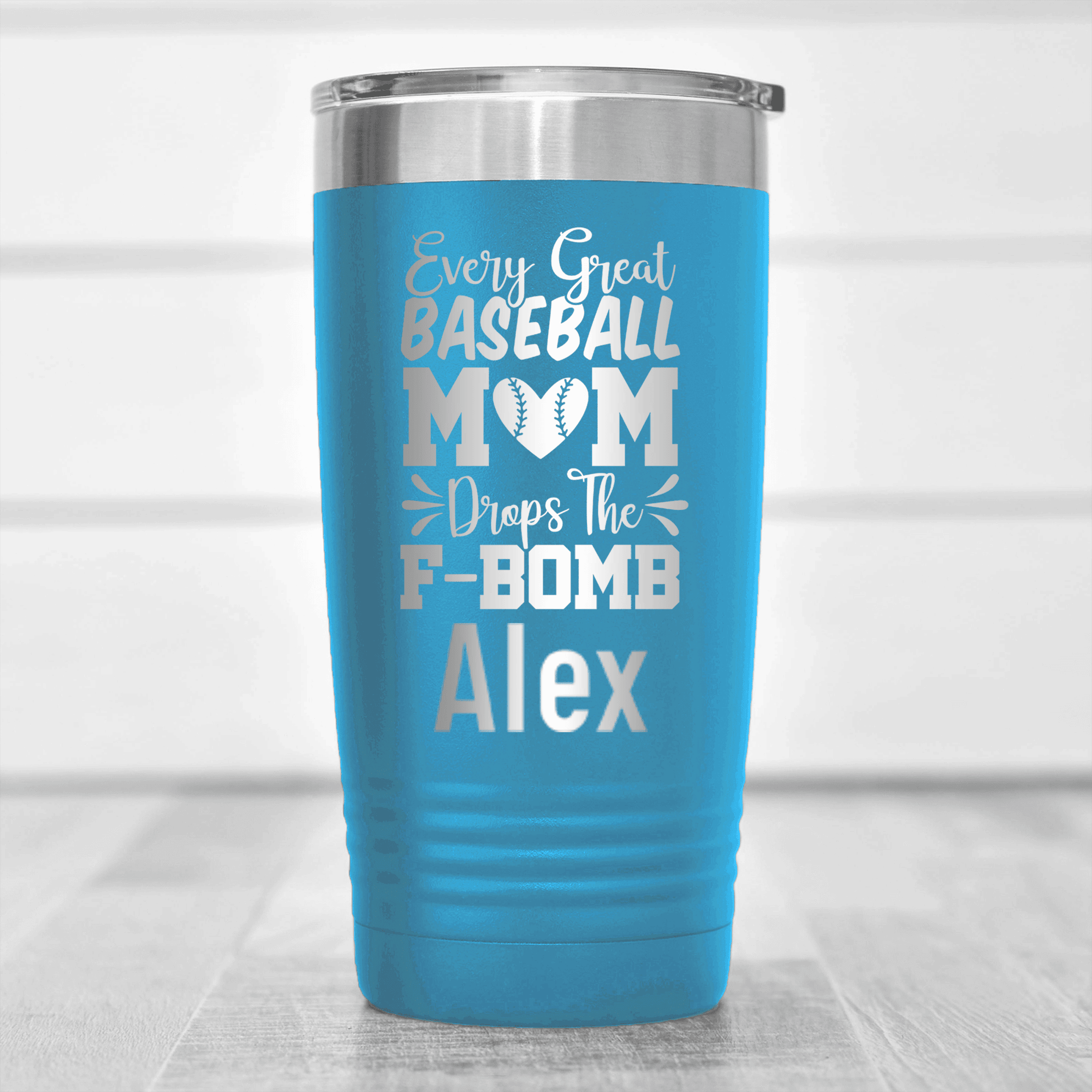 Light Blue Baseball Mom Tumbler With F Bomb Alert Design