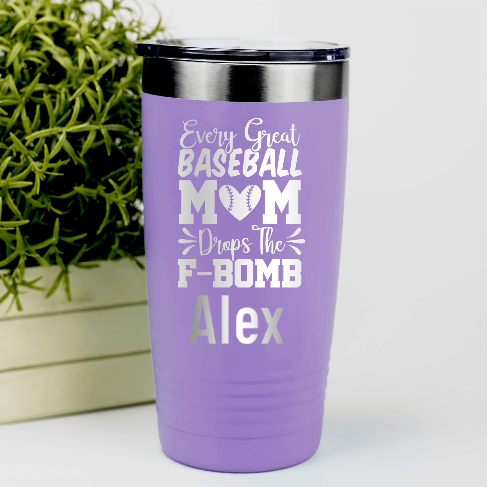 Light Purple Baseball Mom Tumbler With F Bomb Alert Design