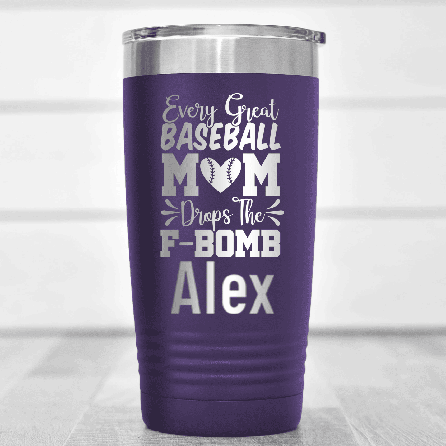 Purple Baseball Mom Tumbler With F Bomb Alert Design