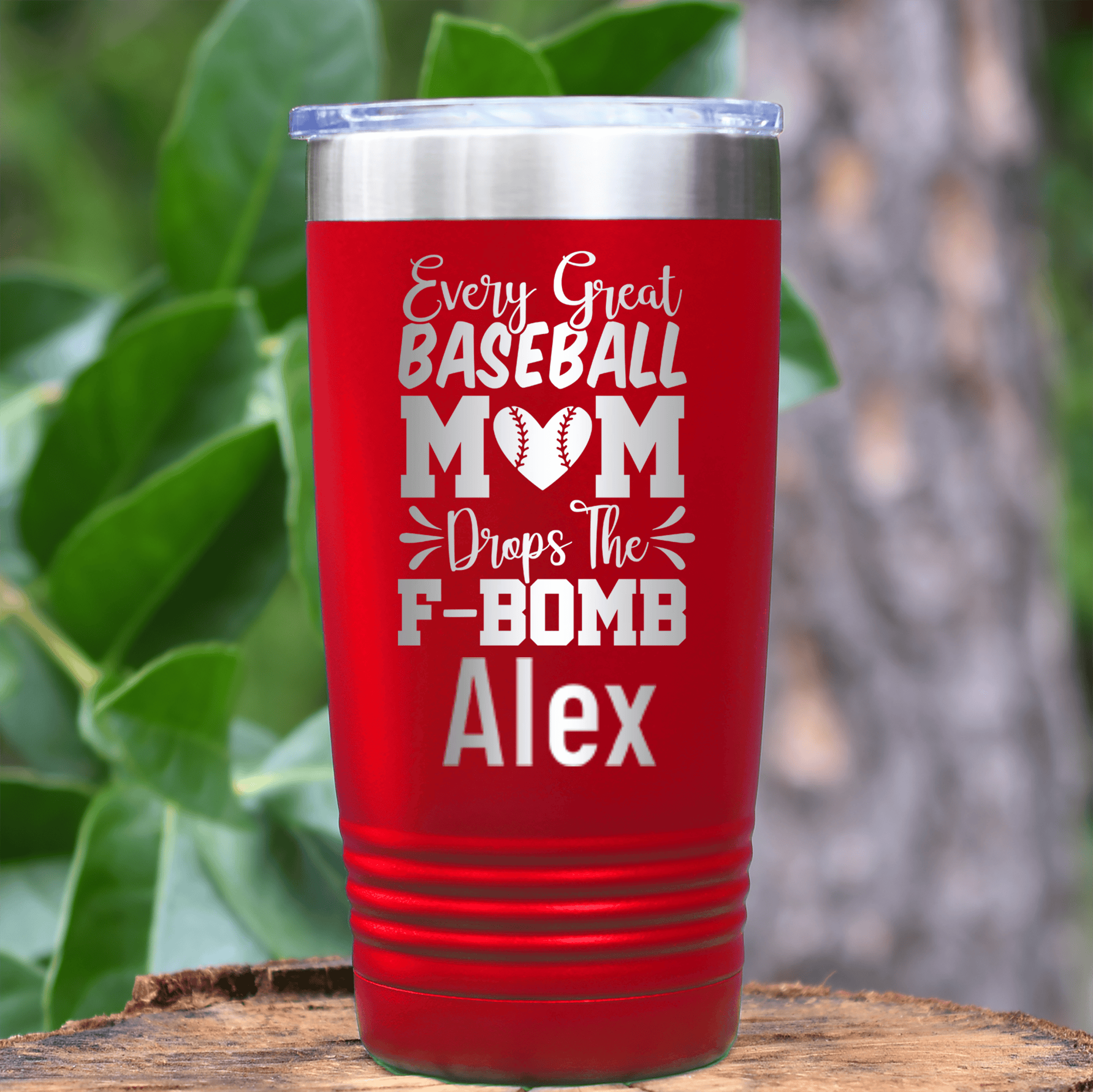 Red Baseball Mom Tumbler With F Bomb Alert Design