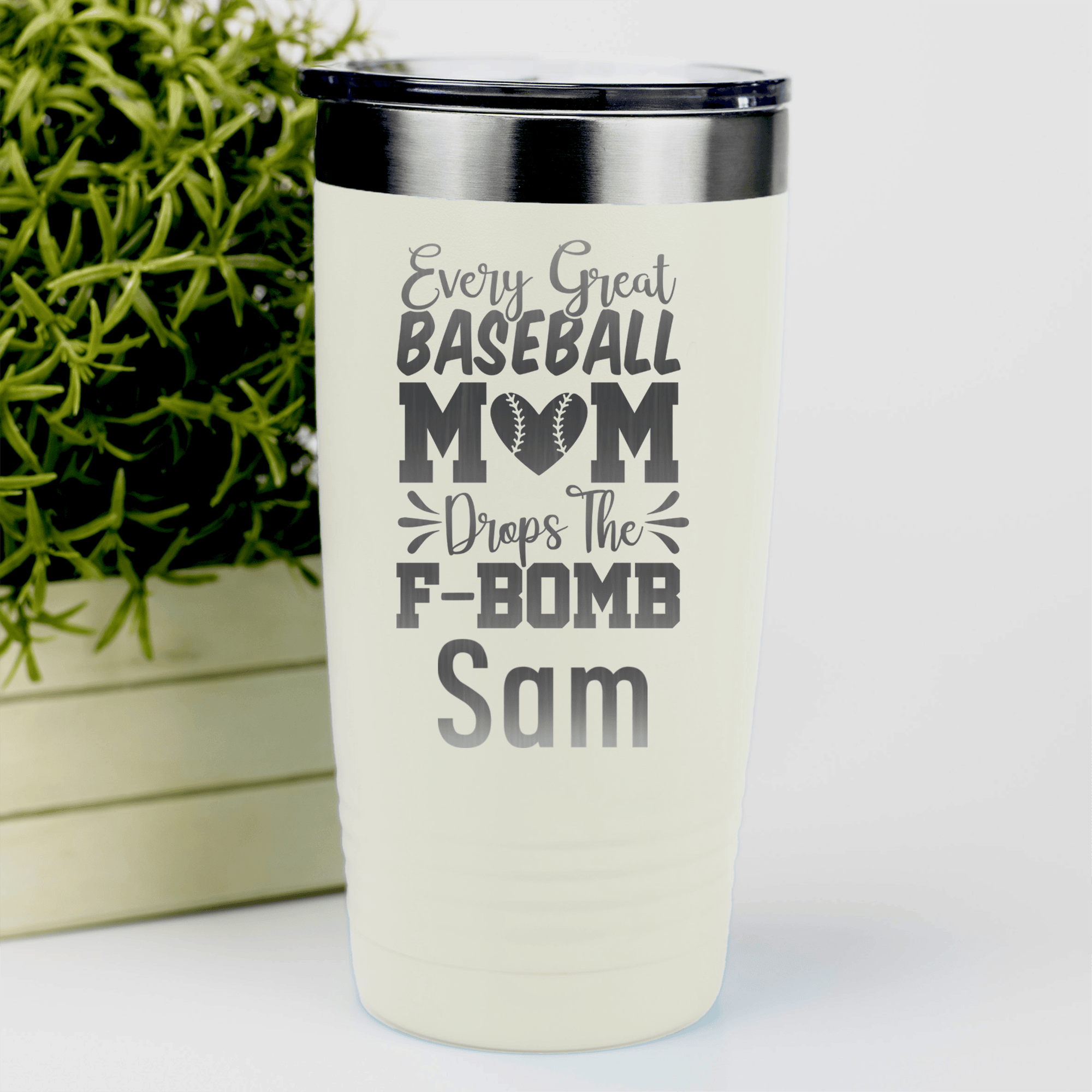 White Baseball Mom Tumbler With F Bomb Alert Design