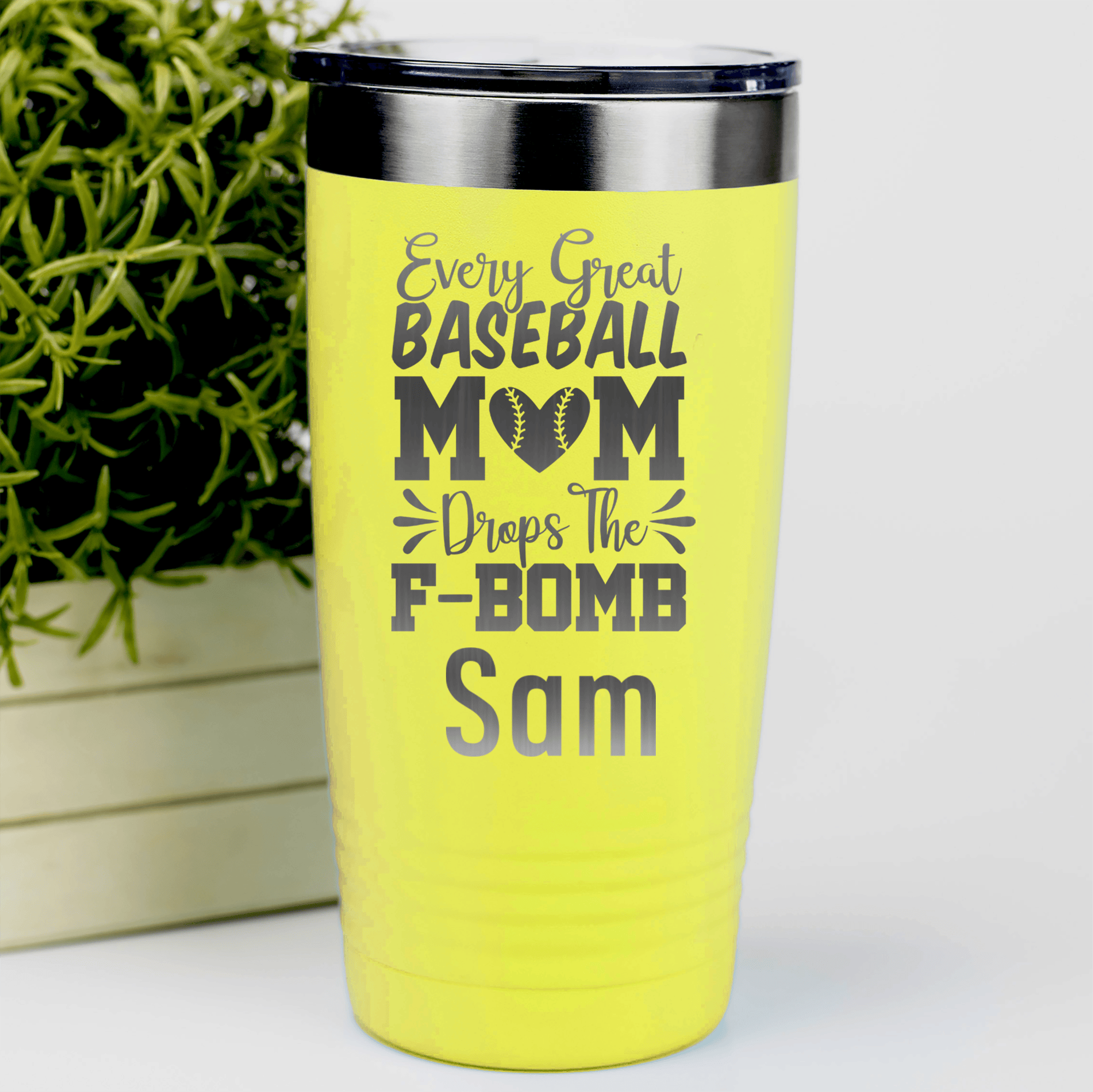 Yellow Baseball Mom Tumbler With F Bomb Alert Design