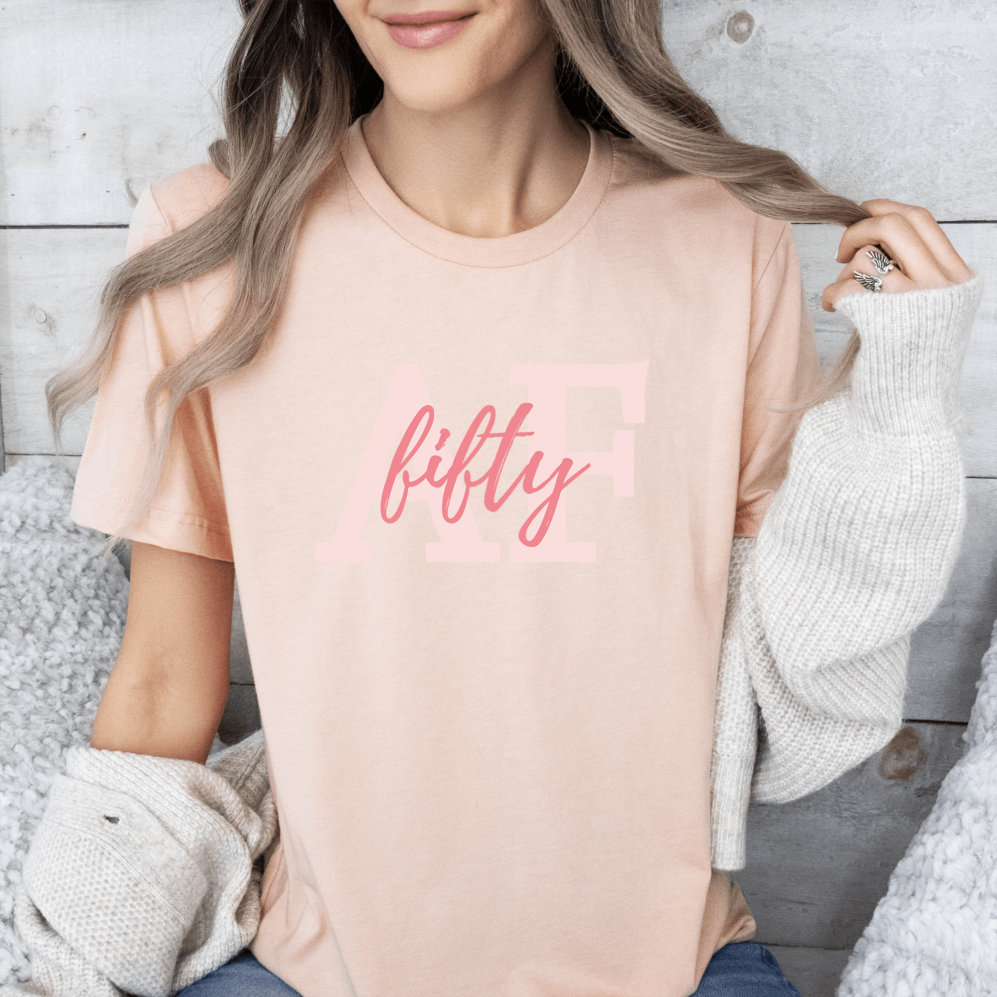 Womens Heather Peach T Shirt with Fifty-AF design