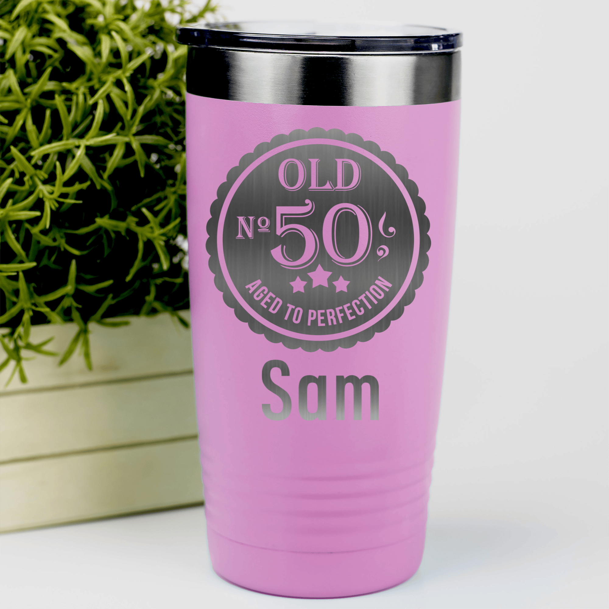 Pink Birthday Tumbler With Fifty Aged To Perfection Design